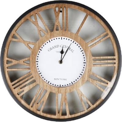 Urban Living Wandklok Grand Central - Open structuur - Dia 40 cm - hout/kunststof - beige/grijs