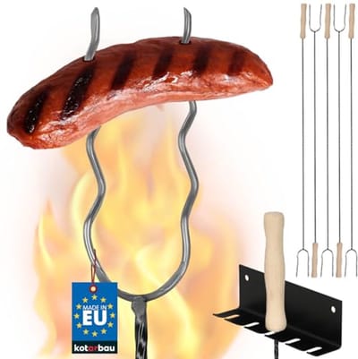 KOTARBAU® 5 Stuks Grillspiesen, Staal, 100 cm, Spiesen met Houten Handvat, met Haak, Lange Spiesen, Kampvuur Vork, Stevige Grillspiesen