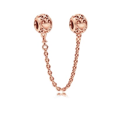 Fler® | Bedel | Past op populaire bedel armbanden (standaard-3mm) | armbandbedel | Rose Goudkleurige Veiligheidsketting hartjes | Liefde | Bedelstopper | Anker schakel | Hangbedel Charm | 925 Sterling Zilver | Armband Kraal | Cadeau | Valentijsdag