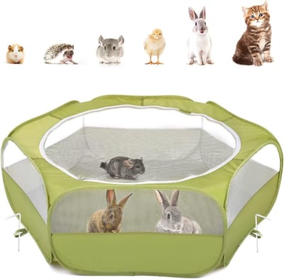 REN® Konijnenhok Binnen - Konijnenkooi voor Binnen - Konijnenkooi - draagbaar tuinhek voor buiten met 3 metalen stangen - Avocadogroen - 133cm x 65cm x 38cm