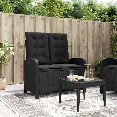 vidaXL - Tuinbankje - verstelbaar - met - kussens - poly - rattan - zwart