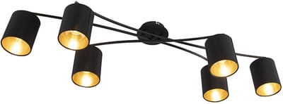 QAZQA lofty - Moderne Plafondlamp met kap - 6 lichts - L 1010 mm - Zwart - Woonkamer | Slaapkamer | Keuken