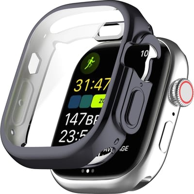 By Qubix - Apple Watch Ultra TPU case - Volledig beschermd - Space Grey - Geschikt voor Apple Watch 49mm (Ultra) hoesje - screenprotector - Bescherming iWatch - Bescherm hoesje