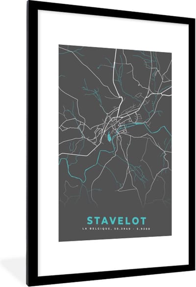 Fotolijst incl. Poster - Stadskaart – Grijs - Kaart – Stavelot – België – Plattegrond - 60x90 cm - Posterlijst