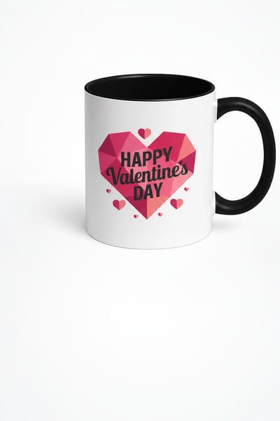 Valentijn Mok Happy Valentine's Day Hart Design - Romantisch Cadeau Zwart/Wit Koffiemok