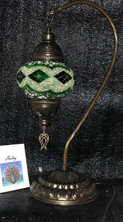 Handgemaakte Turkse tafellamp in glas met groene mozaïek - Oosterse sferen nachtlamp ca. 45cm