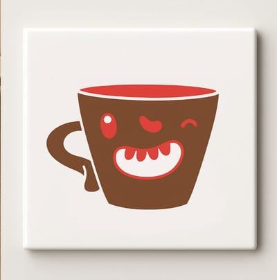Smiling Coffee Cup Keramische Tegel 15x15 cm – Schattig Minimalistisch Bruin Koffiekopje Ontwerp – Leuke Wanddecoratie & Perfect Cadeau voor Koffieliefhebbers