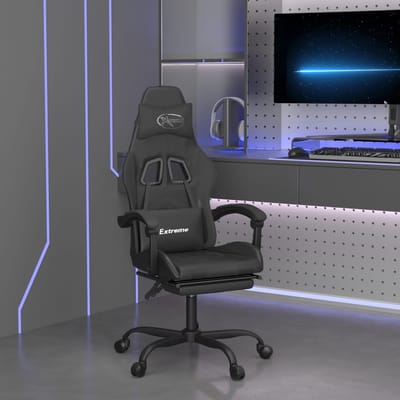 vidaXL - Gamestoel - met - voetensteun - kunstleer - zwart