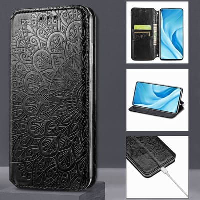 Luxe PU Lederen Blooming Mandala Reliëfpatroon Wallet Case + PMMA Screenprotector voor OnePlus 8 _ Zwart