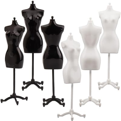 Store_8 - Poppenjurkvorm - Display standaard - Tafelmodel - Zwart en wit - Naaipop - Voor poppenhuisdecoratie