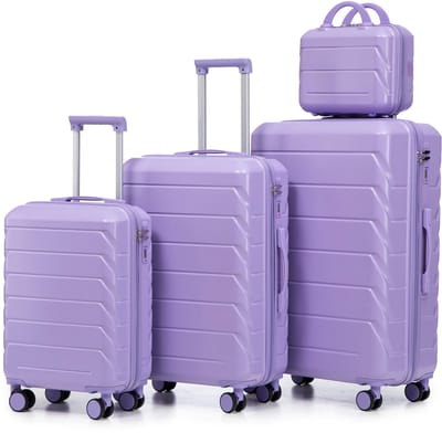 Merax 4-Delige ABS Kofferset Met 14, 19, 24 En 28 Inch Trolleys – Lichtgewicht Harde Koffers Met Cijferslot - Spinner Wielen En Beautycase – Blauw En Paars