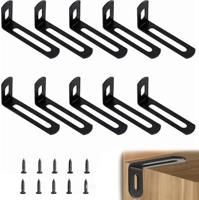 Dailygoods- Hoekbeugels Verstelbaar - 10 Stuks - L-vorm - Zwart - IJzer - 50x24x12mm - Voor Houten Meubels - Meubelbeslag