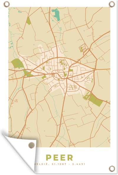 Muurdecoratie België - Kaart - Plattegrond - Stadskaart - Peer - 120x180 cm - Tuinposter - Tuindoek