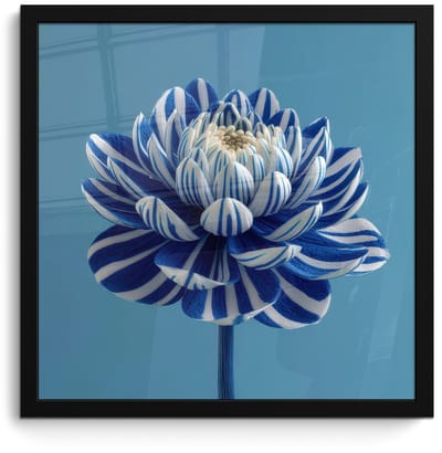 Poster in lijst - Fotolijst 40x40 cm - Posters - Bloem - Blauw - Bloemblaadjes - Streepjes - Posterlijst zwart - Decoratie - Wanddecoratie woonkamer - Muurdecoratie slaapkamer
