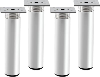Verstelbare meubelpootset van 4 stuks, 200 mm hoog, aluminiumlegering, zilver, mat, ideaal voor banken, kasten en bedden, hoogte instelbaar van 0-20 mm met schroeven
