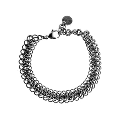 Gepolijst RVS Brede Armband met Geweven Ringen | Unisex | Handgemaakt door esde2 - Verstelbaar 16 tot 19cm