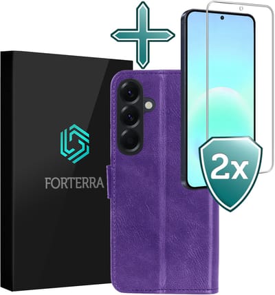Hoesje Met 2x Screenprotector - Geschikt voor Samsung Galaxy A57 - Luxe Pasjeshouder - Flip Case - Bookcase Portemonee - Kunstleer Book Case - Flipcase Hoes - Book Cover - Walletcase - Portemonneehoes - Paars