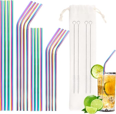 SnelShoppen - Set van 16 Roestvrijstalen Rietjes - Herbruikbare en Wasbare Buizen voor Bubbelthee en Smoothies - Inclusief 4 Reinigingsborstels en 1 C