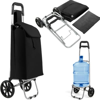 COSTWAY Boodschappentrolley 35 liter, inklapbaar, winkelwagen met wieltjes, boodschappentrolley met afneembare boodschappentas en zijtas, winkelwagen tot 35 kg belastbaar, 34 x 28 x 90 cm