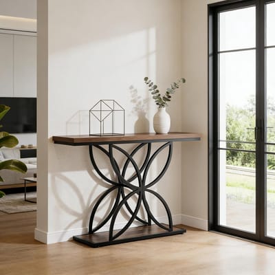 FloraGrace Consoletafel - Rustieke Haltafel Met Opbergruimte - Voor Hal En Achter Bank - Houtlook Bruin - 120x30x83,5 cm