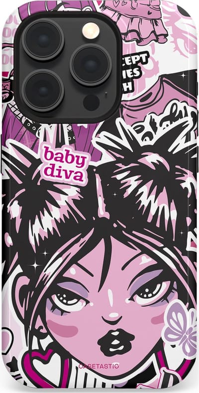 Casetastic hoesje geschikt voor Apple iPhone 15 Pro - MagSafe - Dubbellaagse bescherming - Roze Y2K Pop Teen Girly Cash Diva Collage - Fashion Case - Grijs Donkergrijs Wit Lichtroze
