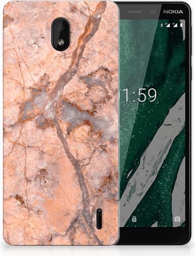 Nokia 1 Plus TPU Siliconen Hoesje Marmer Oranje
