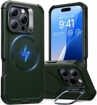ESR Cyber Armor HaloLock Hoesje Geschikt voor Apple iPhone 16 Pro - Compatibel met MagSafe - Back Cover met Standaard Groen