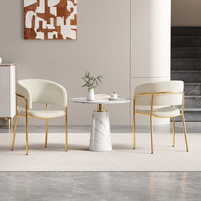 MODFU - Eetkamerstoelen Set Van 2 - Ergonomische Rugleuning - Verstelbare Voeten - Minimalistisch - Hout En Metaal - Beige