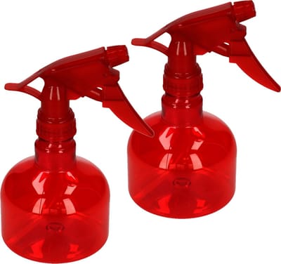 Plasticforte Waterverstuiver/plantenspuit - 2x stuks - 330 ml - rood - schoonmaakspuiten