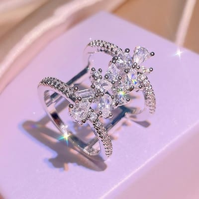 Meerlaagse Slimme Diamant-ingelegde Vrouwenring Wijsvinger No. 10 gray