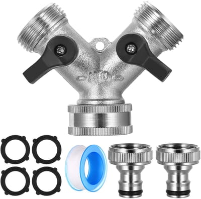 Waterverdeler - Zilver - 3/4 Inch - Metalen 2-weg Tuinslangverdeler - Voor Wasmachine en Vaatwasser
