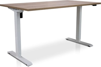 Zit-sta bureau elektrisch verstelbaar - MRC EASY | 140 x 80 cm | inclusief stekkerdoos en kabelklemmen | frame wit - blad midden eiken