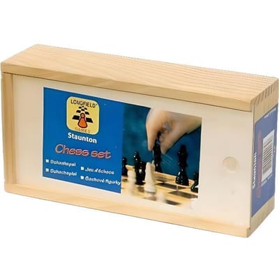 Schaakstukken Set – 32 Stuks van Essenhout – Zwart & Naturel – Houten Kistje – Hoogte Koning 77 mm – Luxe schaakset – Engelhart