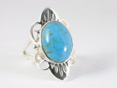 Langwerpige zilveren ring met blauwe turkoois - maat 17.5