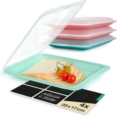Set van 4 vleeswarenbakjes met deksel voor koelkast - ruimtebesparend, BPA-vrij, vaatwasserbestendig - ideaal voor worst, kaas en vleeswaren