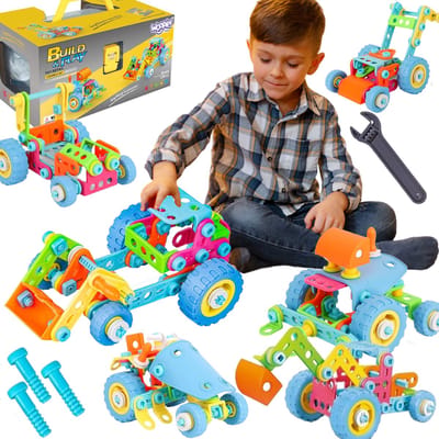 Playos® - Bouwset 6 in 1 - Meerkleurig - Voertuigen - 118 delig - Constructiespeelgoed - Bouwen - Educatief