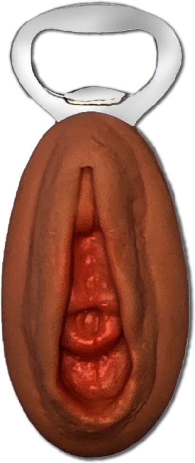 Humoristische Donkerbruine Silicone Flesopener met Vaginale Vorm – Ondeugend Cadeau voor Feestjes & Vrienden