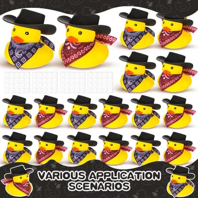 Lot de 6-60 Canards en Caoutchouc Cowboy Marron Vrac Petits Canards Jaunes Fête Petits Canards Jouets Bandanas Pour Fête de Douche d'Été Cadeau