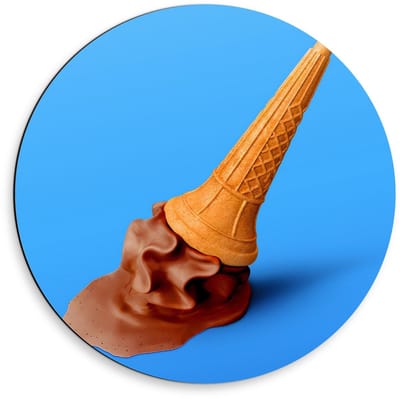 Dibond Wandcirkel - Gevallen Chocolade IJsje - 50x50cm Foto op Aluminium Wandcirkel (met ophangsysteem)