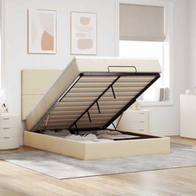 vidaXL - Ottoman - bed - met - matras - 140x200cm - stof - crèmekleurig