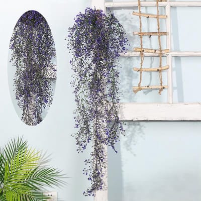 Kunst Hangplant - Paarse Kunst Hangplant - kunstmatige bloemen aan de muur - muur gemonteerde kunstmatige bloemen - LOUZIR