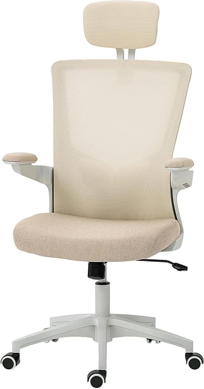 Ergonomische Bureaustoel - Comfortabele Werkstoel - Langdurig Zitten - Verstelbare Lendensteun - 120 cm Hoog - Beige