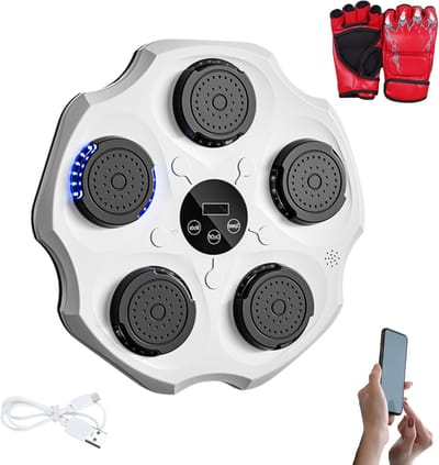 Muzikale Boks Machine - Wand Bokstrainer - Thuis Fitness - LED Ritme Verlichting - 43x43 cm - Zwart