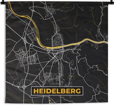 Wandkleed - Wanddoek - Heidelberg - Duitsland - Goud - Stadskaart - Plattegrond - Kaart - 180x180 cm - Wandtapijt