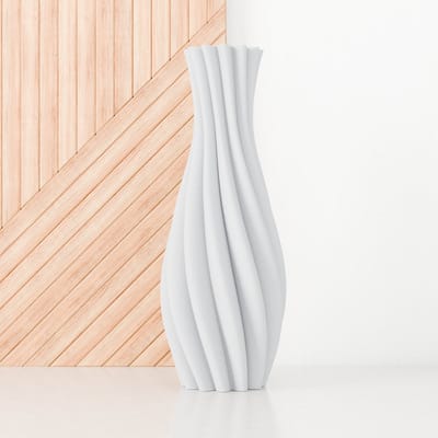 Fleuriek - Vloervaas Wit - H50 cm - Elegante hoge vaas van gerecycled kunststof met gestreept patroon- Spiraal vaas voor pampas pluimen