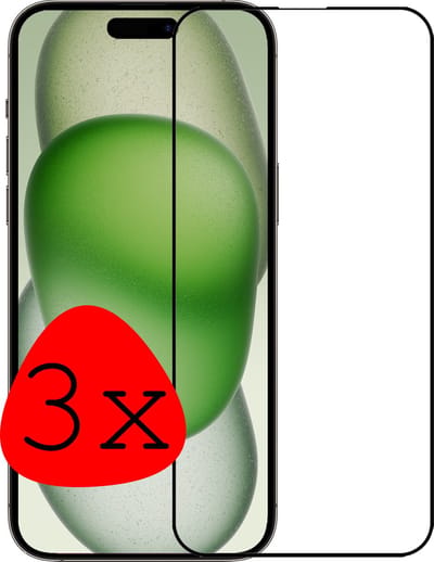 Screenprotector - 3 Stuks Geschikt voor Apple iPhone 15 - Full Cover - Beschermglas - Gehard Glas - Tempered Glass - Screen Protector