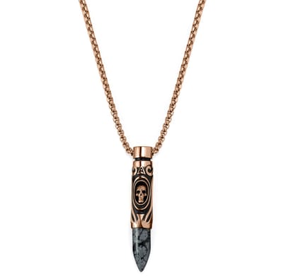 Rico Roségoudkleurige Ketting met Kogelhanger van Sneeuwvlokobsidiaan met Schedel