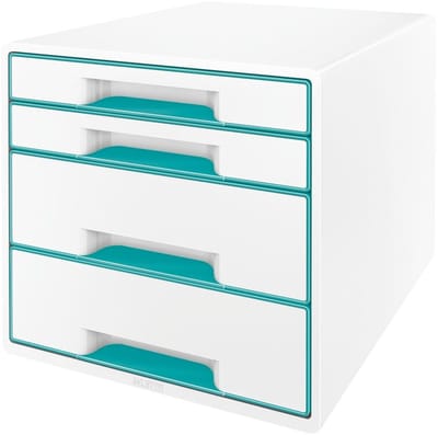 Leitz WOW Cube Ladenblok Met 4 Laden - Opberger met Vakken - Voor Kantoor En Thuiswerken - Ideaal Voor Thuiskantoor - Wit/Ijsblauw