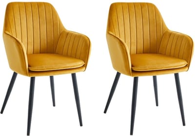Colenis® - Lavinia Eetkamerstoel - Set Van 2 - Okergeel - Velvet - Industrieel - Met armleuning