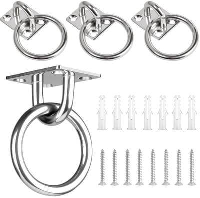 Dailygoody - Oogplaat Roestvrij Staal - Bevestigingshaken - 4 Stuks - Zilver - Plafondhaak - Geschikt voor Hangende Voorwerpen - Inclusief Schroeven